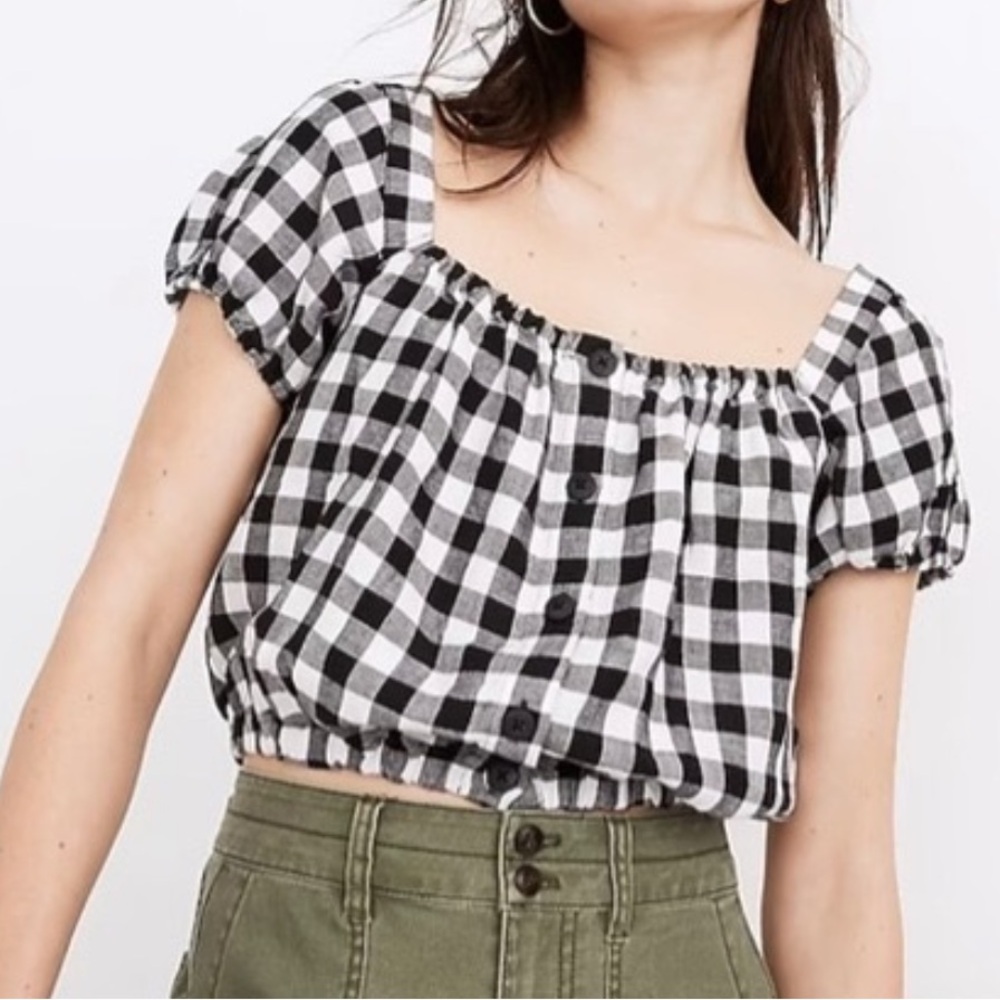 Madewell Gingham Black and White Bubble Crop Top - Size Small